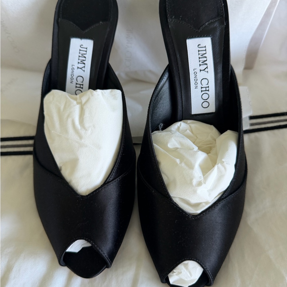 Jimmy Choo Black Satin Mules
